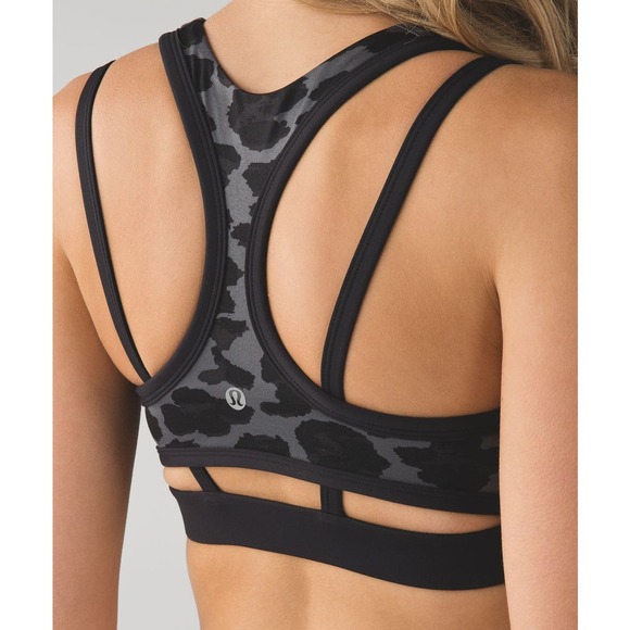 Lululemon Splendour Bra Black Grey Cheetah Print Sz 2 Strappy Back Gym Athletic‎ - Picture 3 of 16